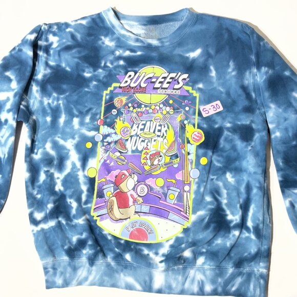 Buc-Ees Tie-Dye Crewneck Sweatshirt With Beaver Nuggets Pinball size Large - Picture 7 of 7